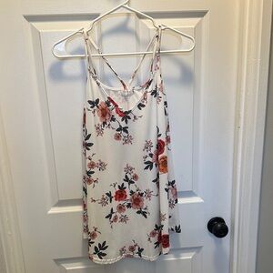 Women's Floral Double-Strap Camisole - White with Pink & Red Flowers